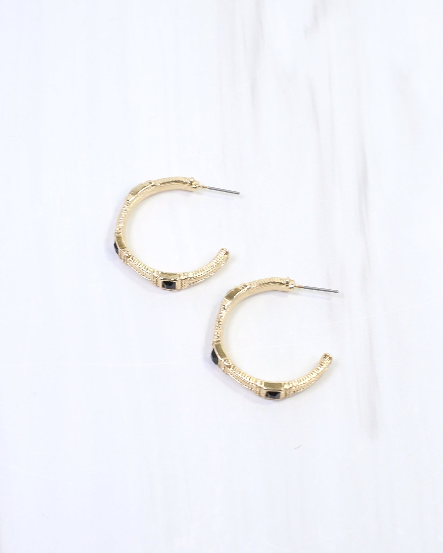 Ania Textured Medium Hoop Earring Black