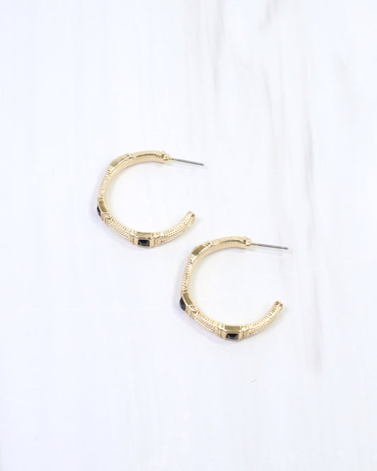 Ania Textured Medium Hoop Earring Black