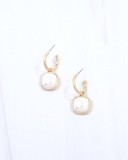 April Pearl Dangle Huggie Hoop Earring Worn Gold
