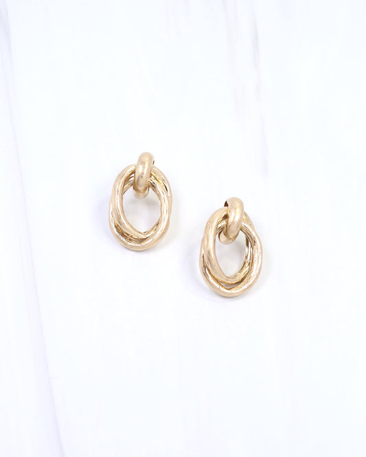 Avani Hammered Drop Earring Worn Gold