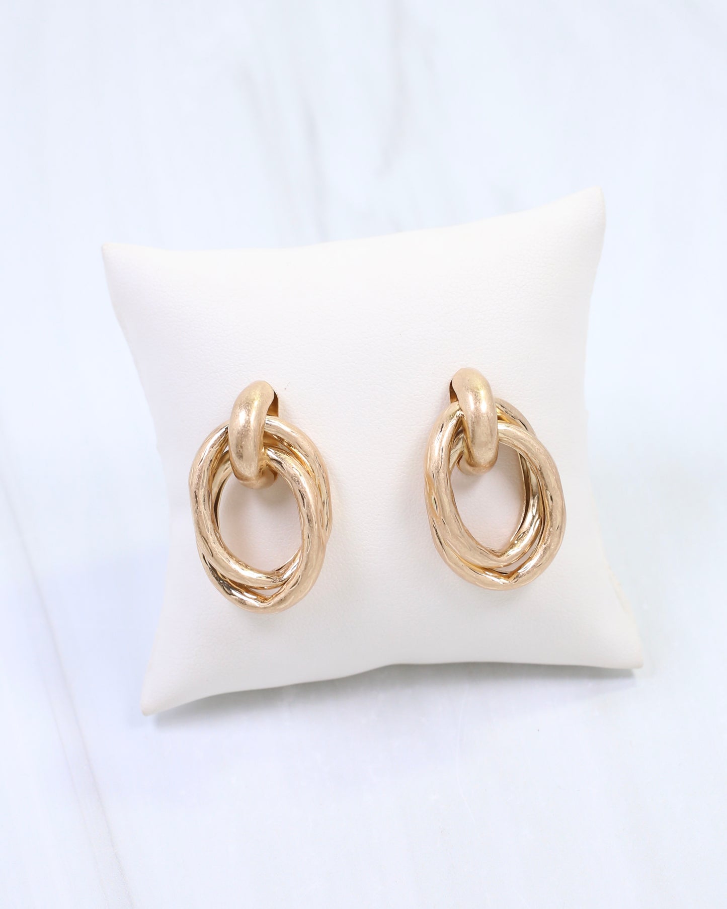 Avani Hammered Drop Earring Worn Gold
