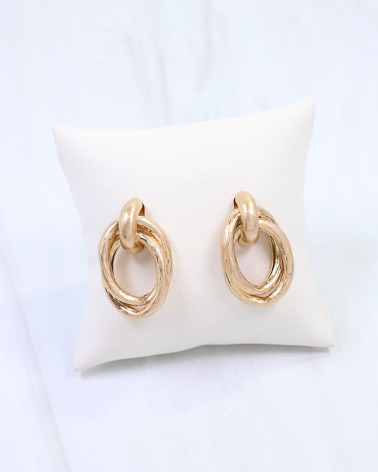 Avani Hammered Drop Earring Worn Gold