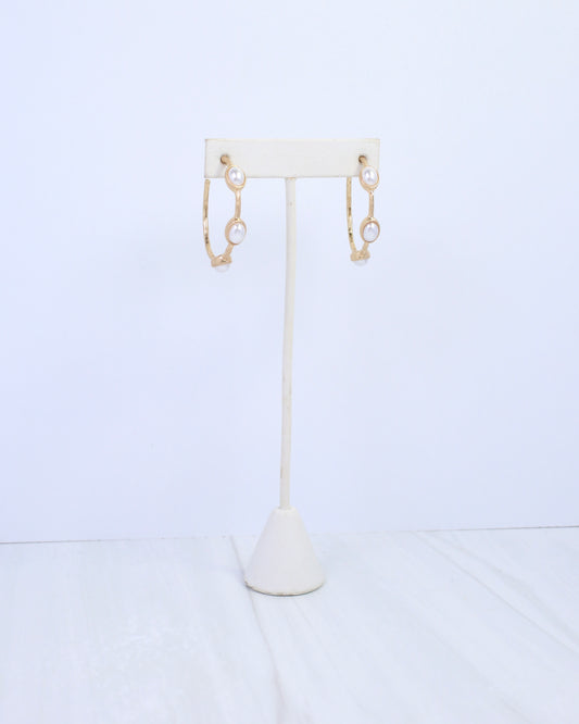 Arabelle Oval Pearl Hoop Earring Worn Gold