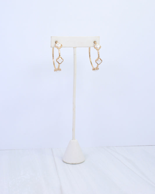 Araceli Clover Pearl Hoop Earring Worn Gold