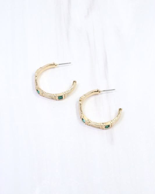 Ania Textured Medium Hoop Earring Emerald