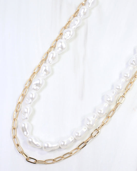 Whyalla Peal and Link Layered Necklace Cream