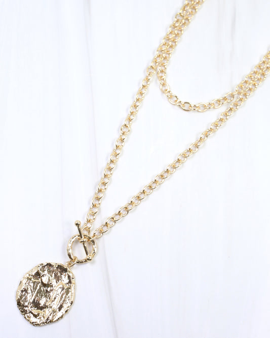 Aira Textured Pendant Long Wrap Necklace Gold