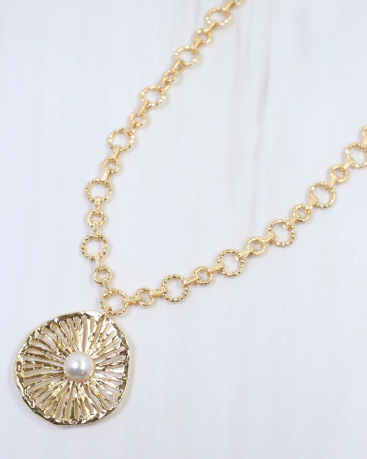 Abriella Textured Pearl Pendant Necklace Gold