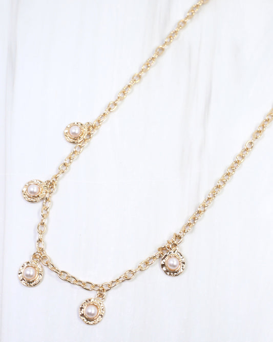 Adrianna Hammered Pearl Necklace Gold