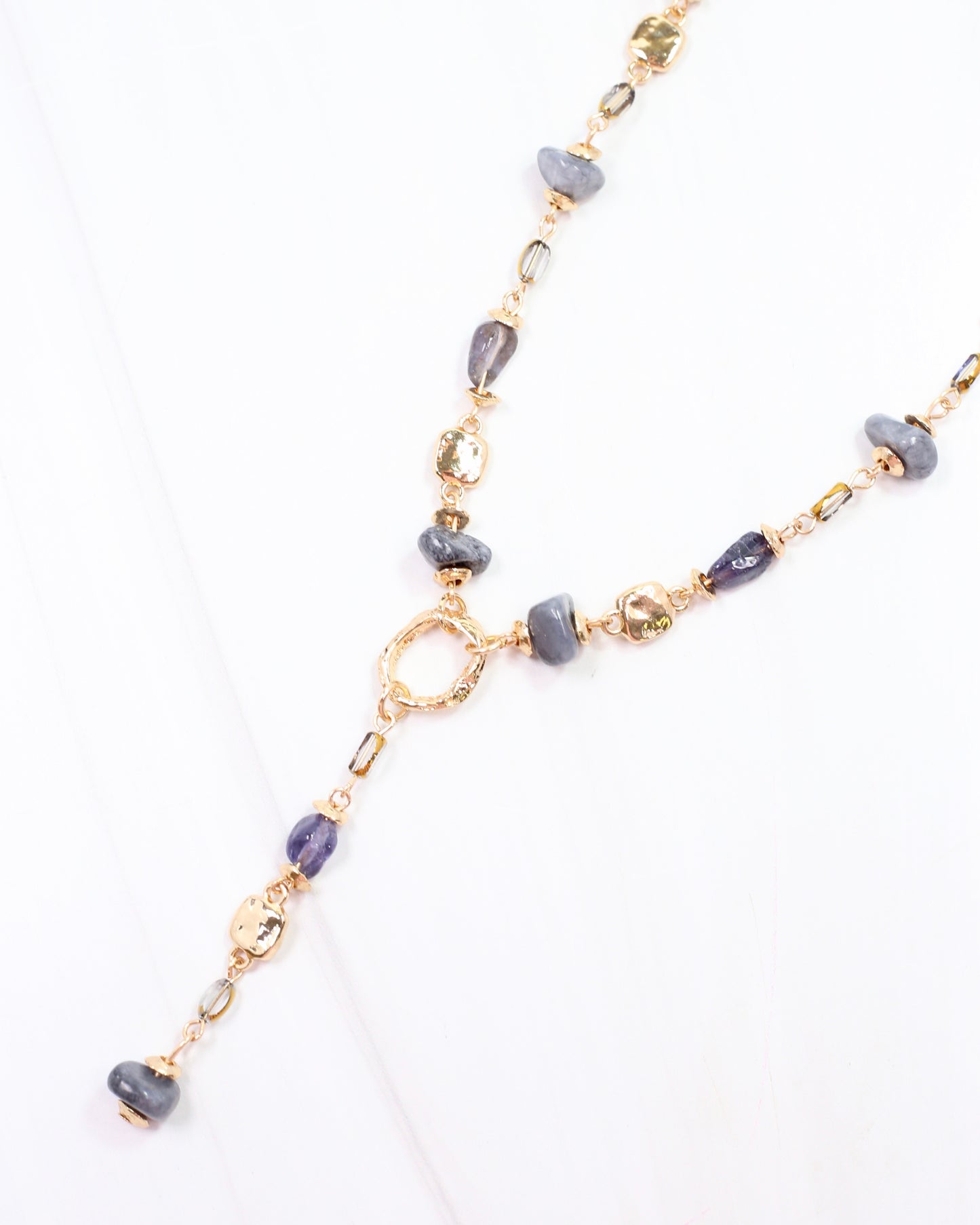 Letti Stone Y Necklace Grey