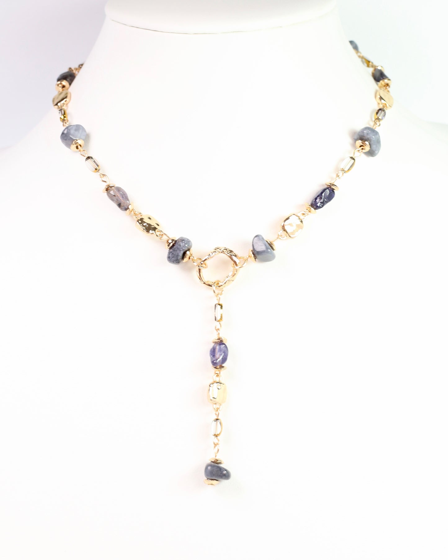 Letti Stone Y Necklace Grey