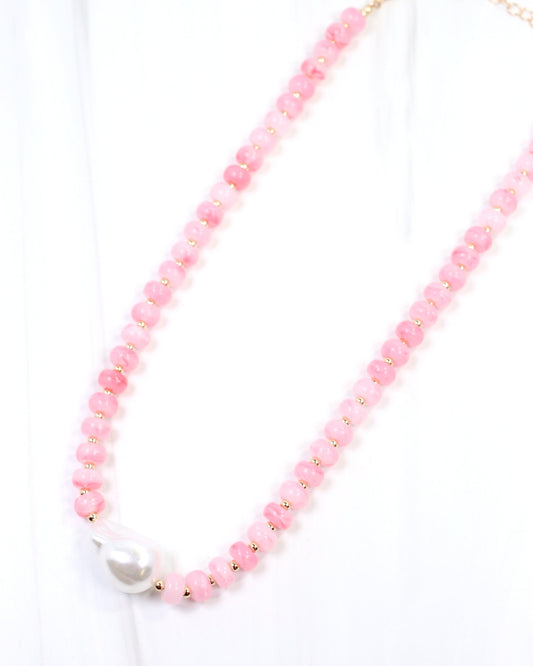 Abbey Beaded Pearl Necklace Pink