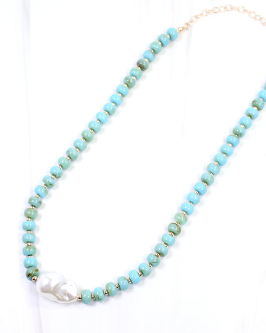 Abbey Beaded Pearl Necklace Turquoise