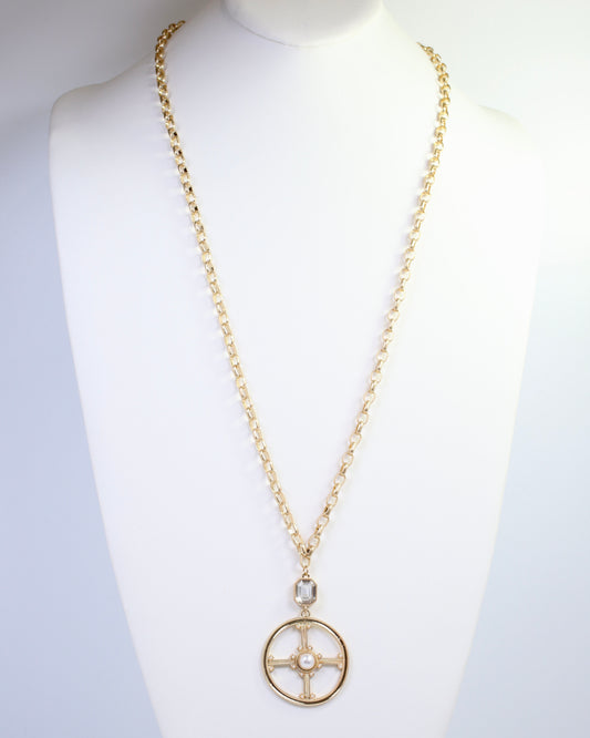 Acacia Vintage Long Link Necklace Worn Gold
