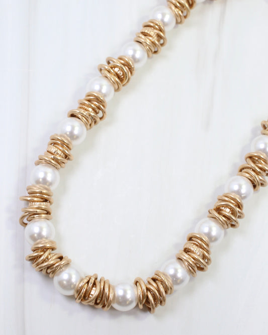 Arleen Pearl Ring Chain Necklace Worn Gold
