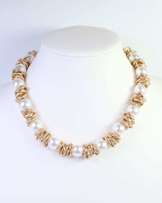 Arleen Pearl Ring Chain Necklace Worn Gold