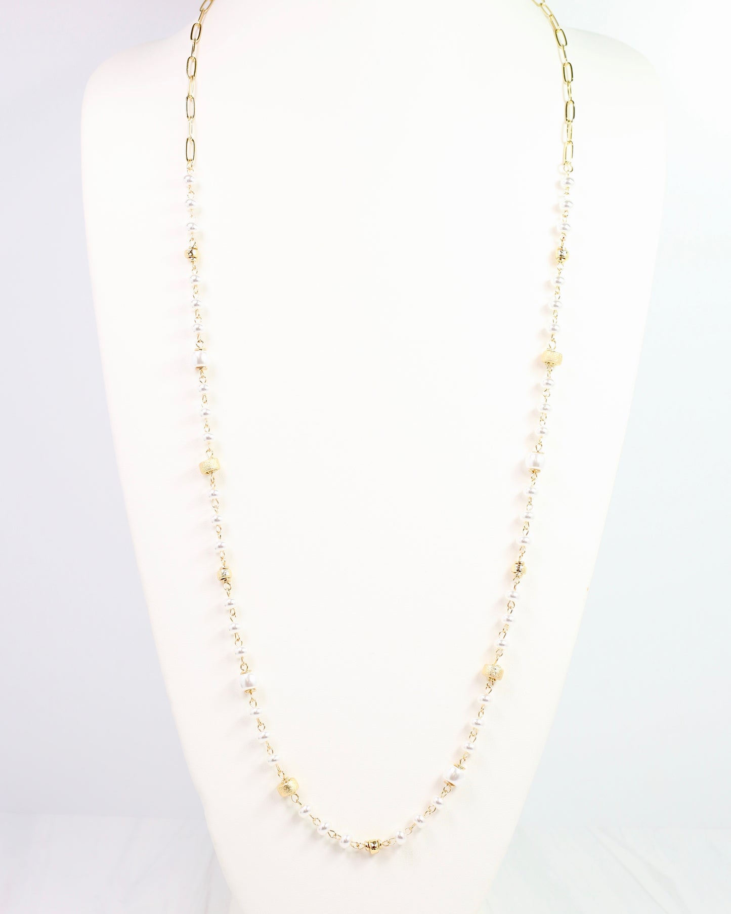 Piper Pearl Long Necklace Gold