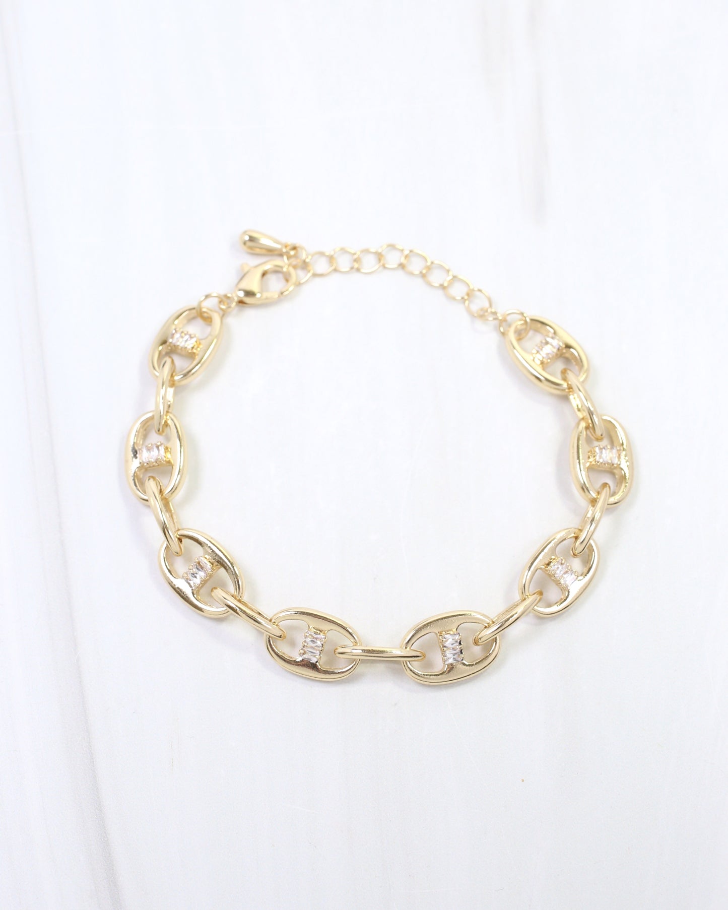 Aleen Oval CZ Link Bracelet Gold
