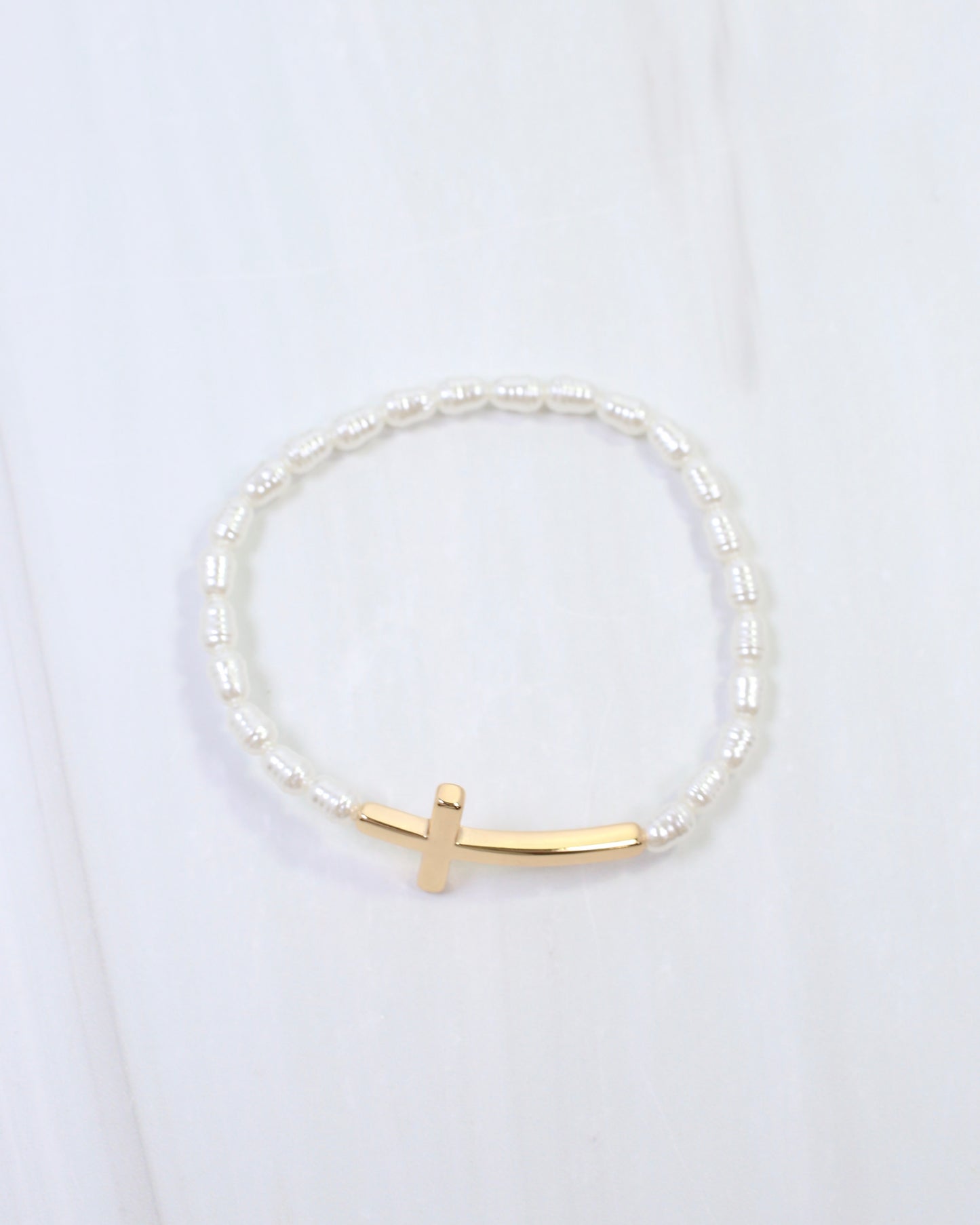 Blessing Pearl Beaded Cross Bracelet Cream
