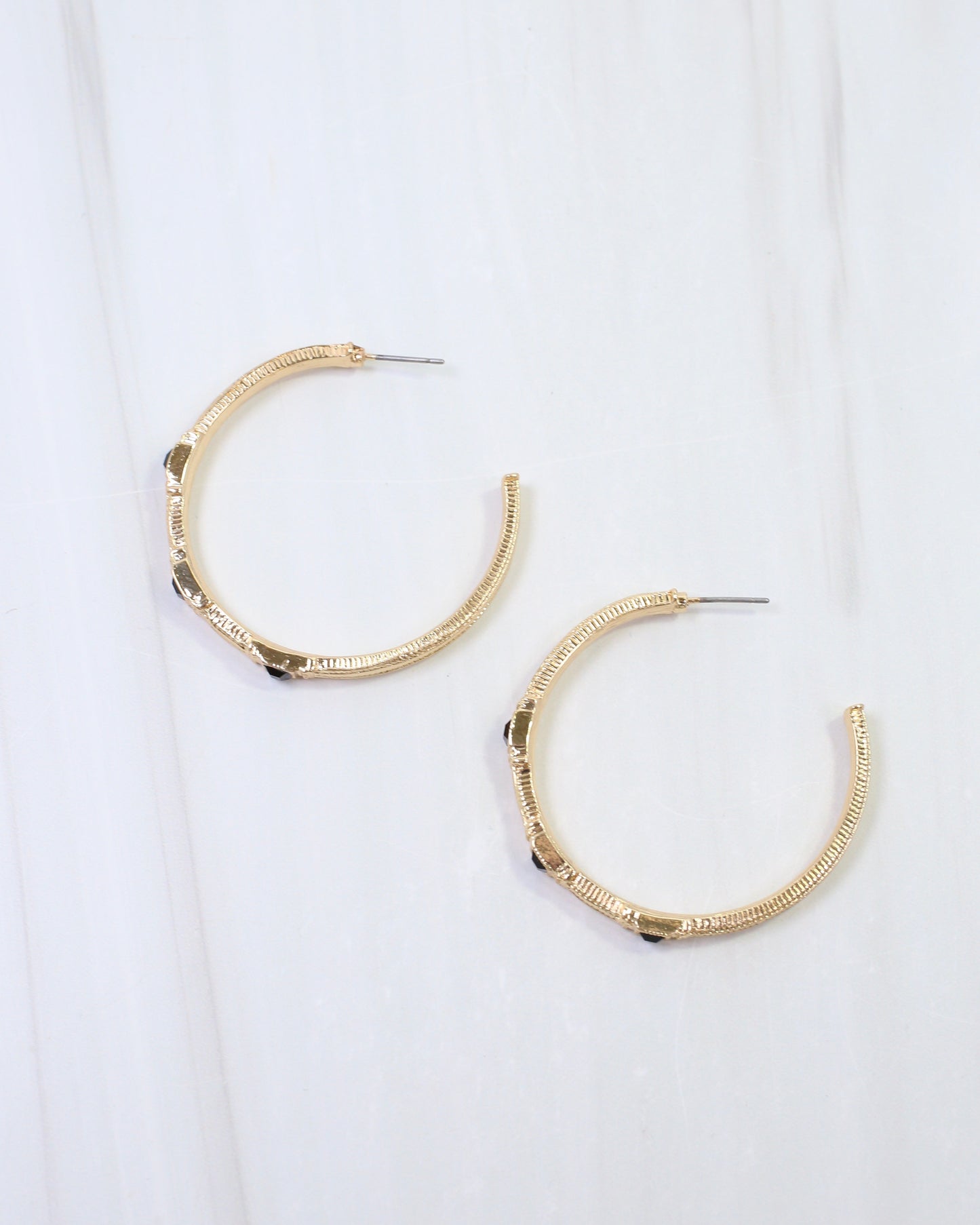 Ania Textured Large Hoop Earring Black