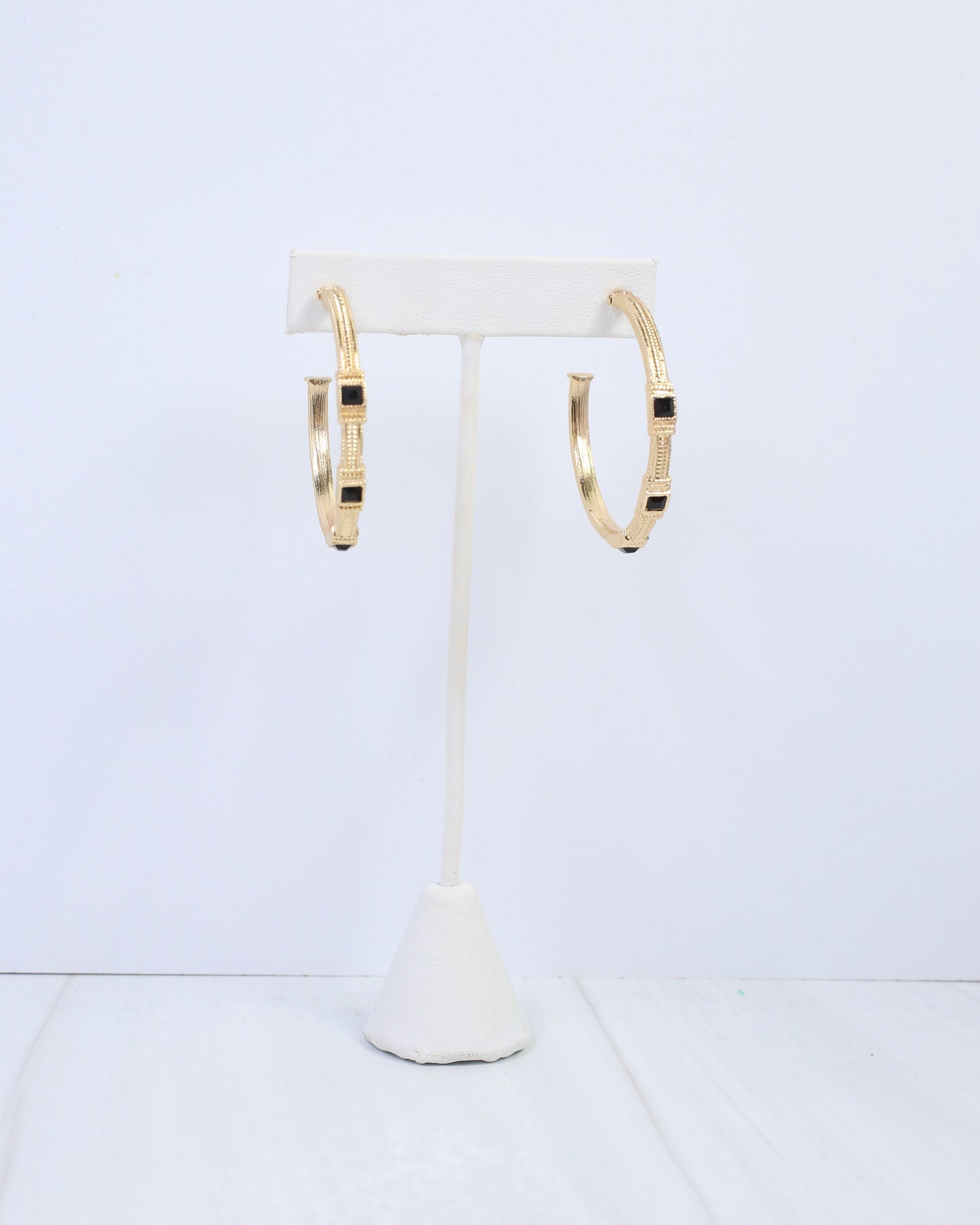 Ania Textured Large Hoop Earring Black