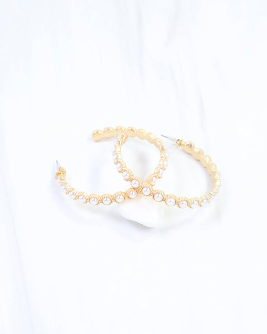 Blythe Pearl Lined Hoop Earring Matte Gold