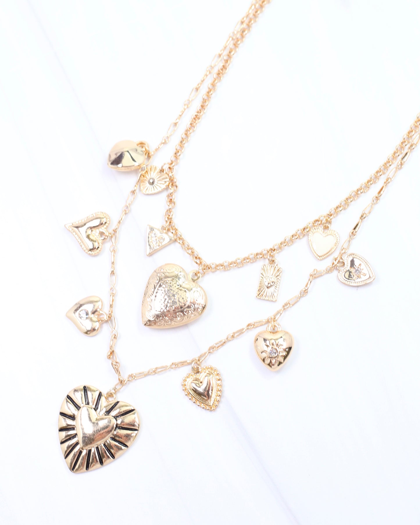 Juniper Layered Heart Charm Necklace Gold