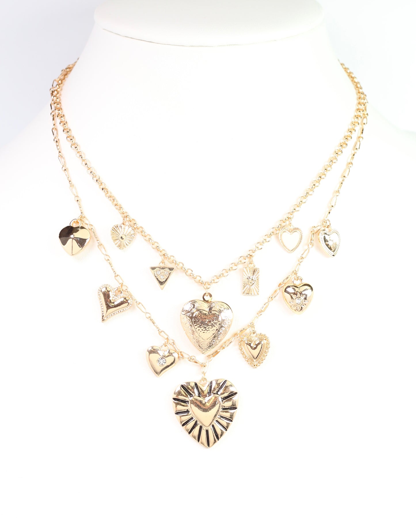 Juniper Layered Heart Charm Necklace Gold