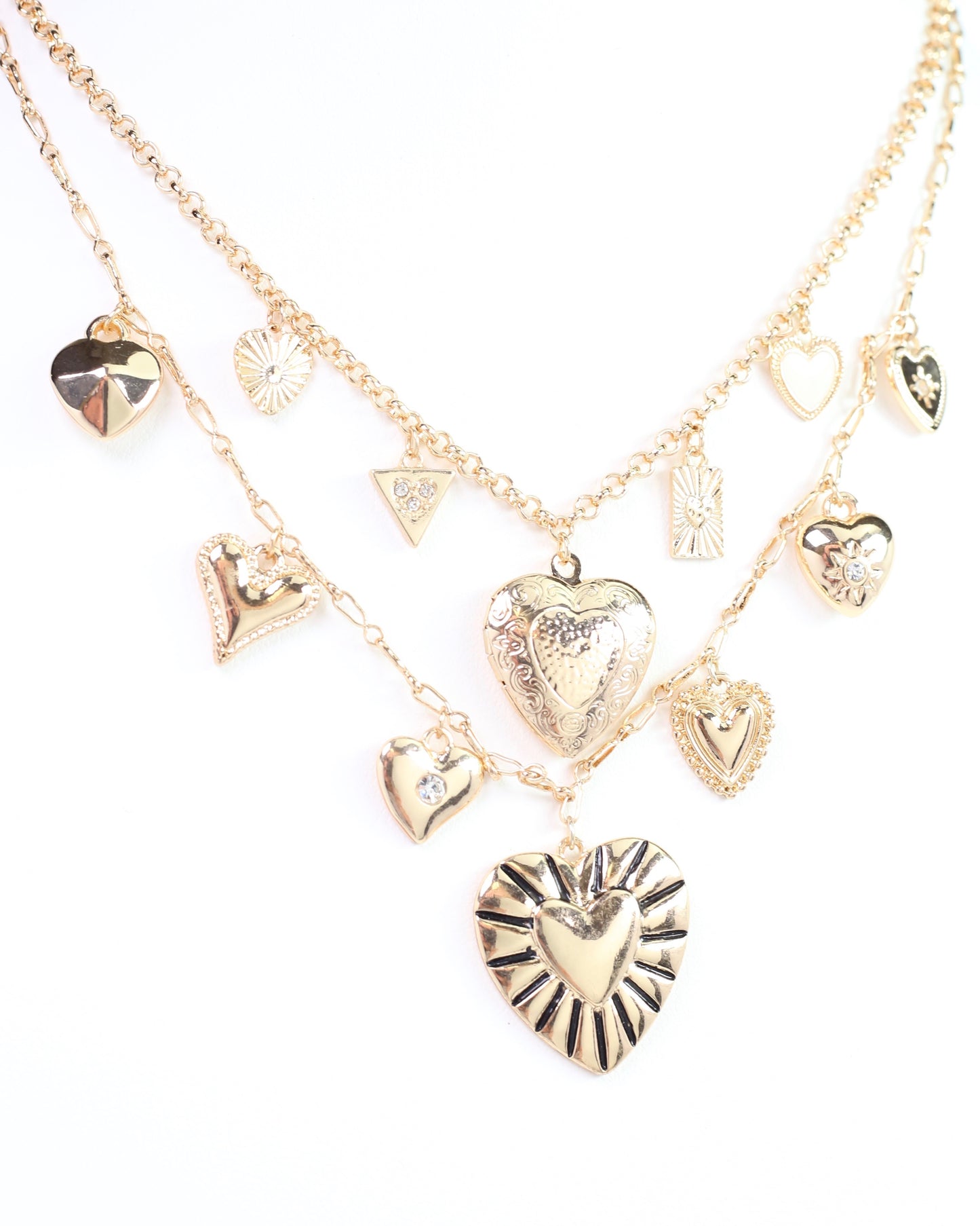 Juniper Layered Heart Charm Necklace Gold