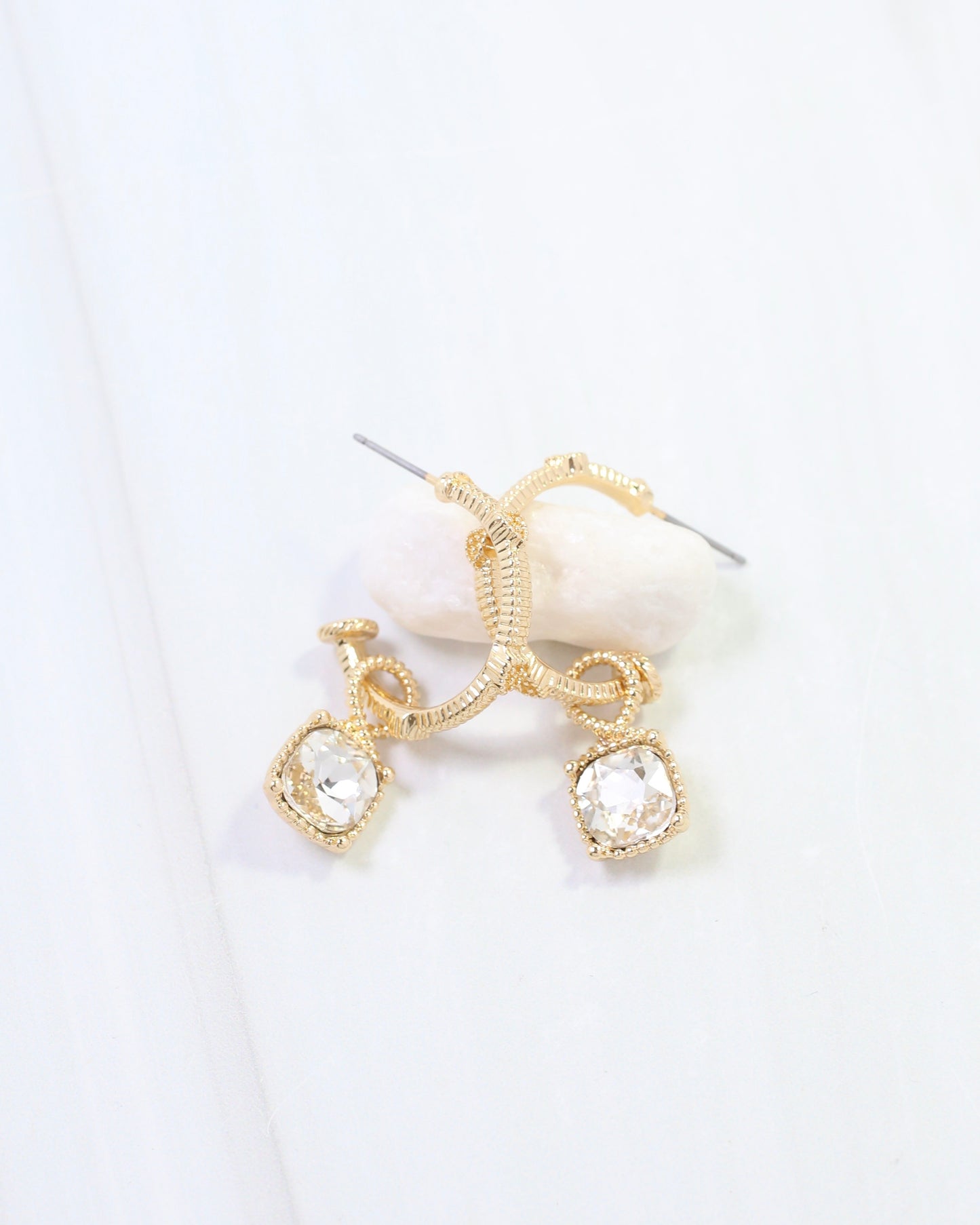 Anika Textured Medium Hoop With Dangle Clear