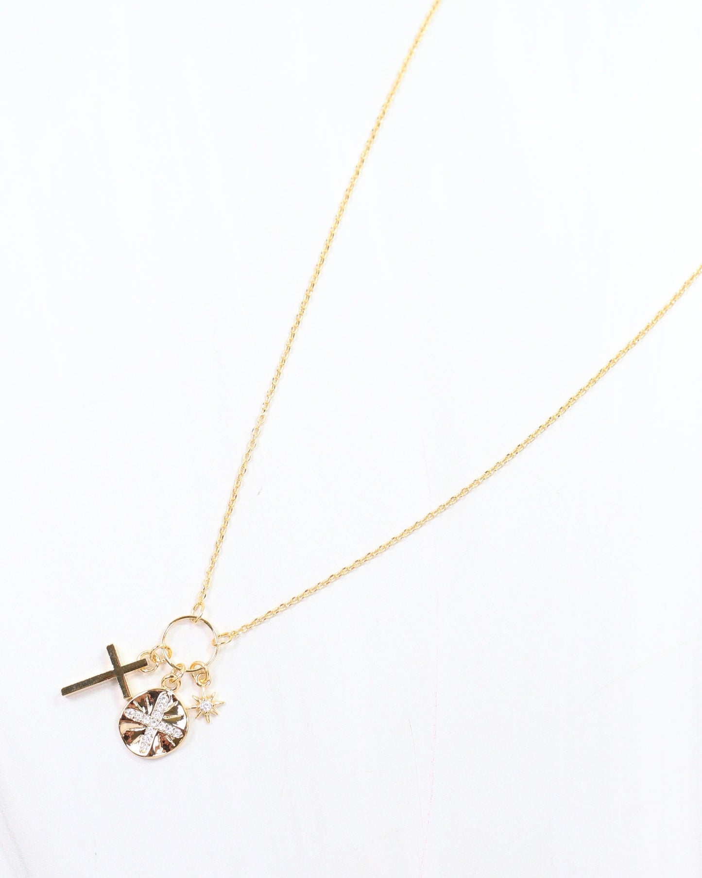 Natalie Cross Charm Necklace Gold