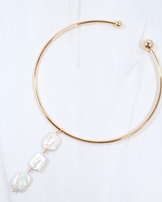 Alisa Collar Linear Pearl Necklace Gold
