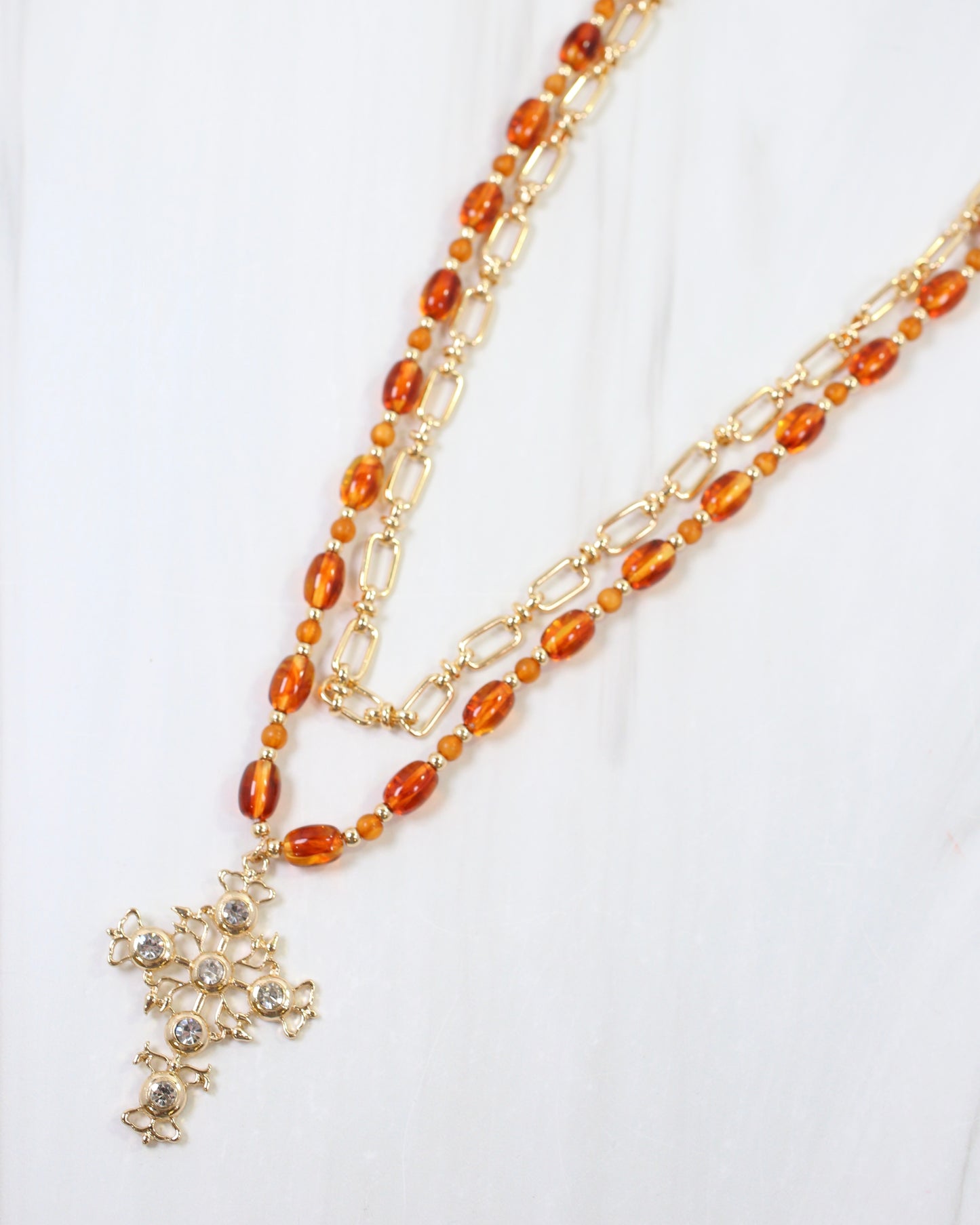 Carissa Beaded Layered Cross Necklace Topaz