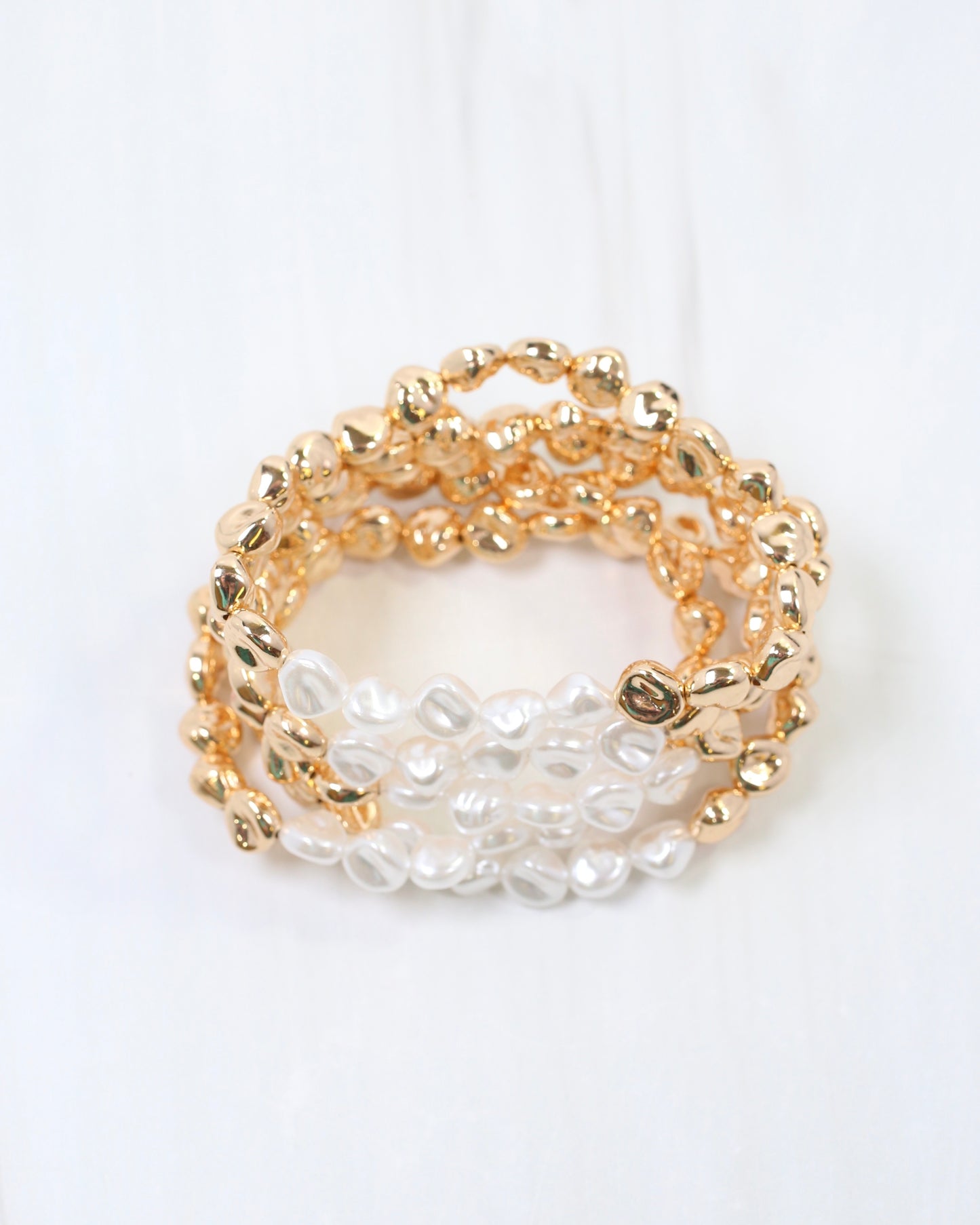 Candace Beaded Pearl Bracelet Set Gold