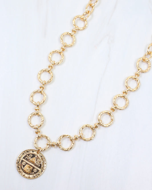 Annalee Textured Link Coin Necklace Gold