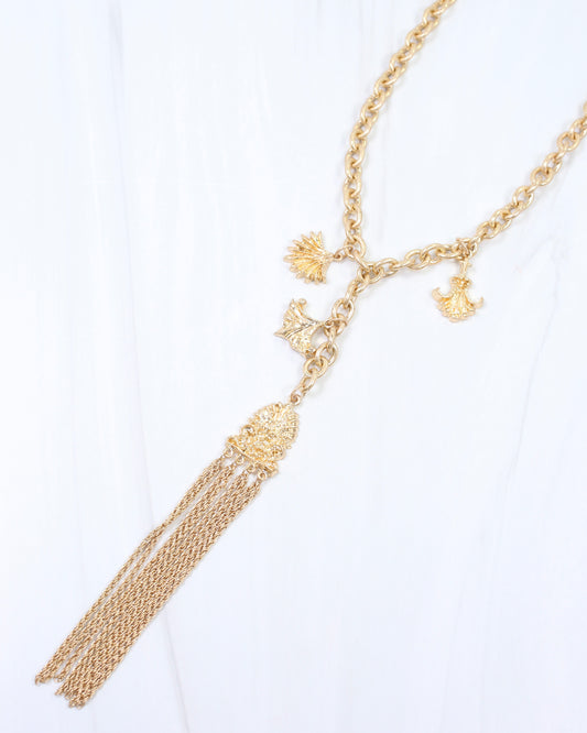 Aeris Vintage Long Y Necklace Worn Gold