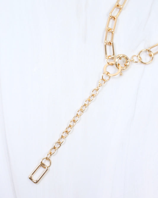 Amerie Square Link Y Necklace Gold