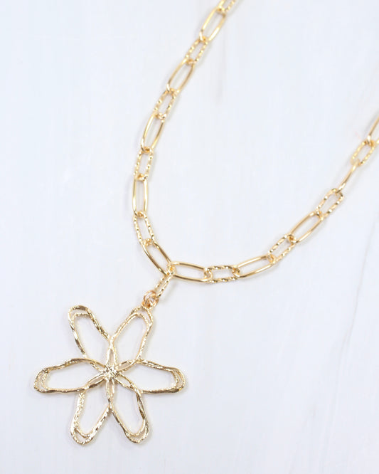 Alize Flower Pendant Link Necklace Gold