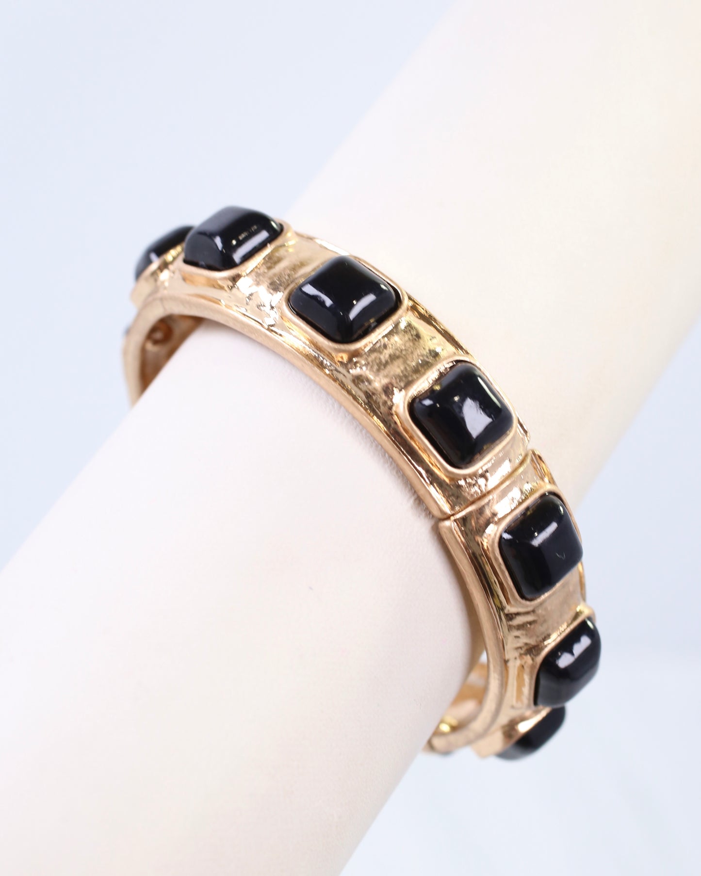 Allie Hammered Gold Stretch Bracelet Black