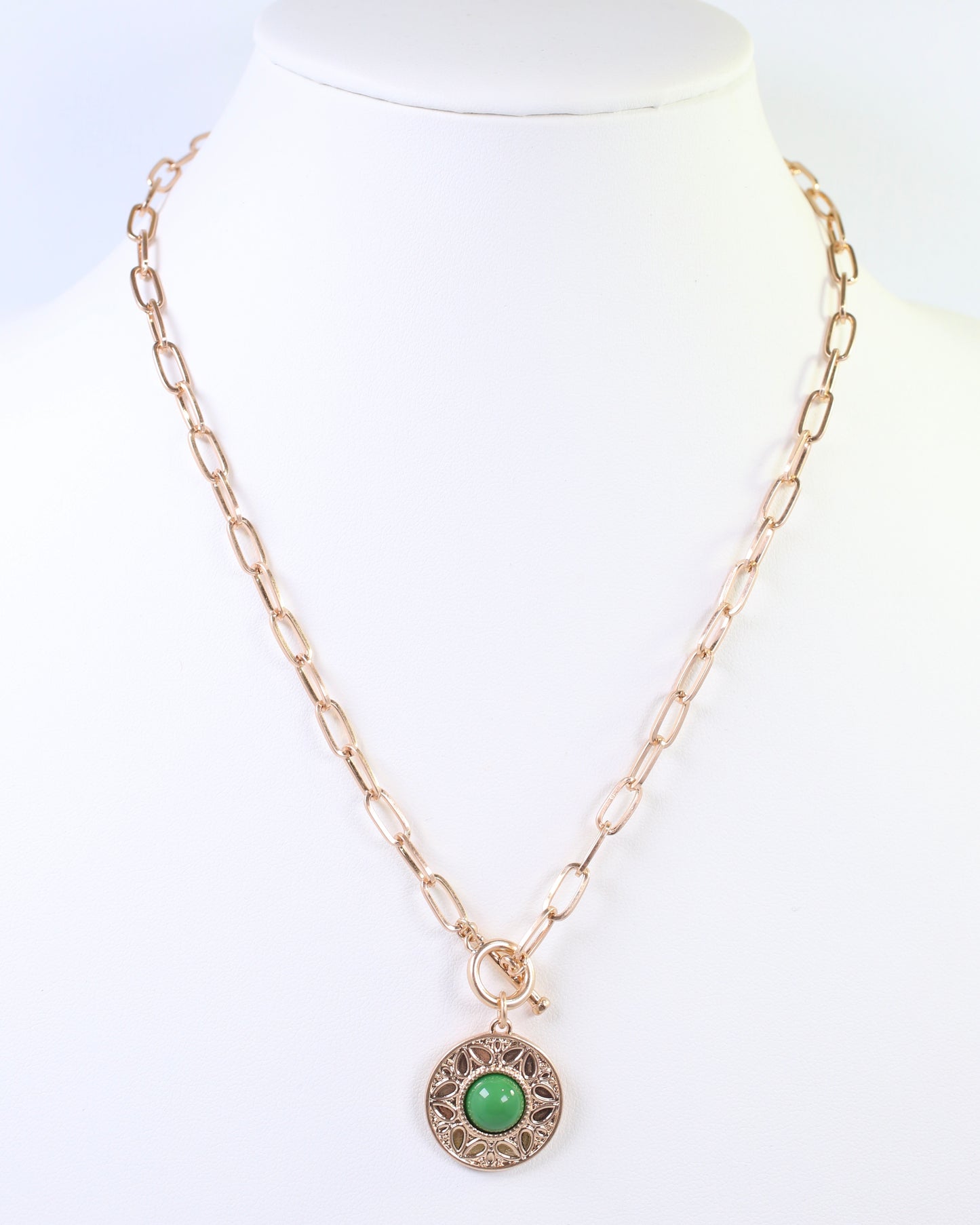 Terrace Circle Drop Toggle Necklace Green