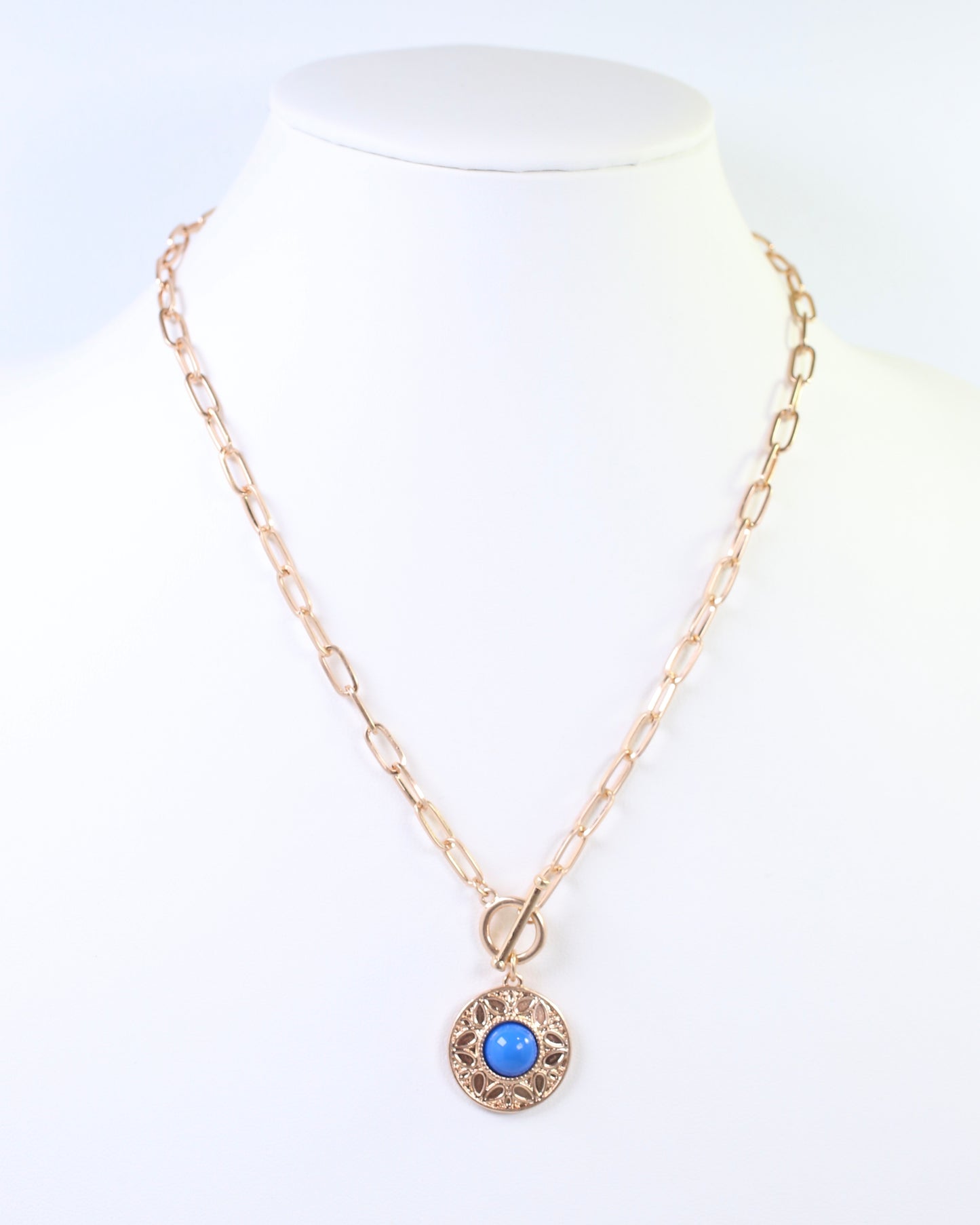Terrace Circle Drop Toggle Necklace Blue