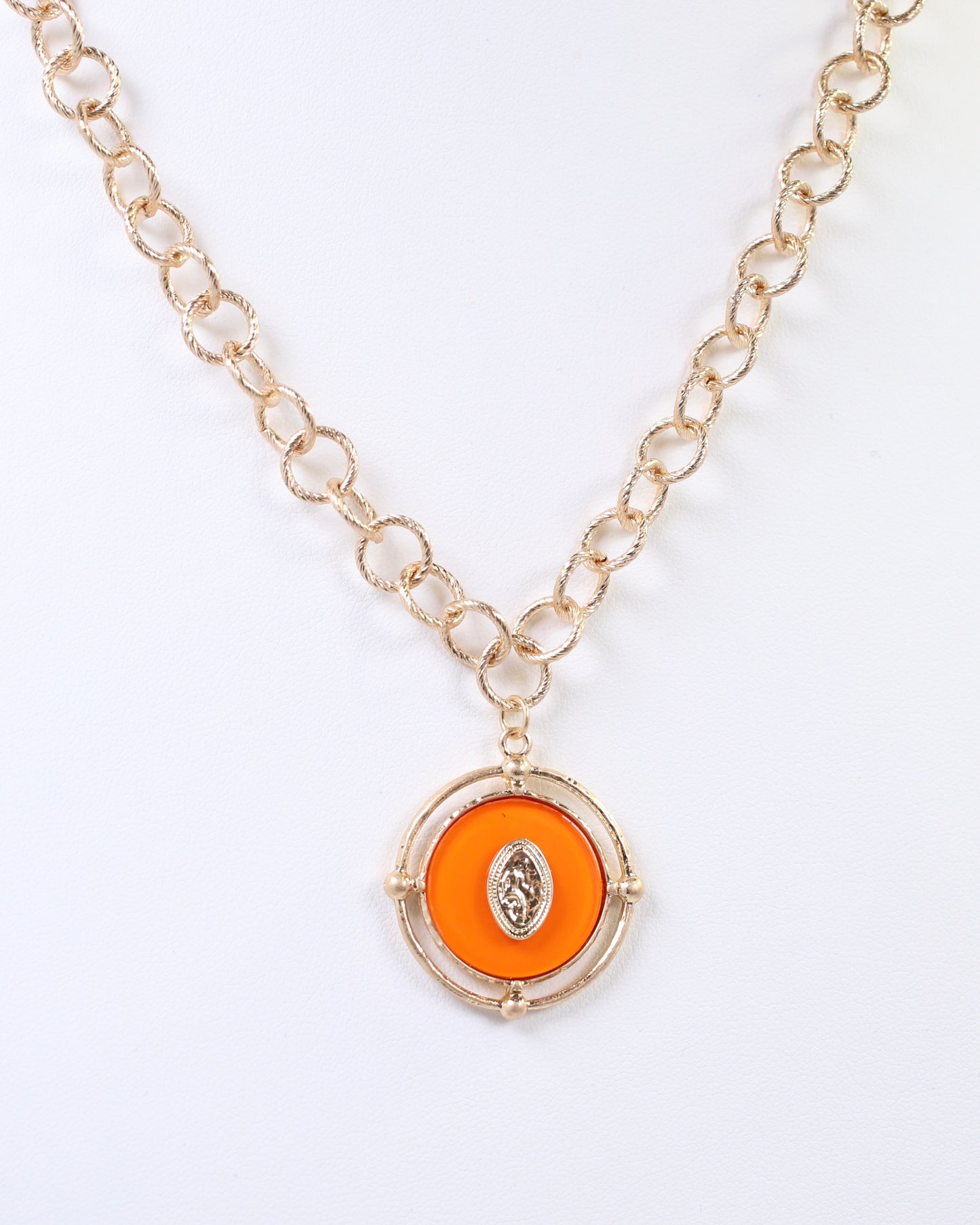 Moree Circle Pedant Link Necklace Orange