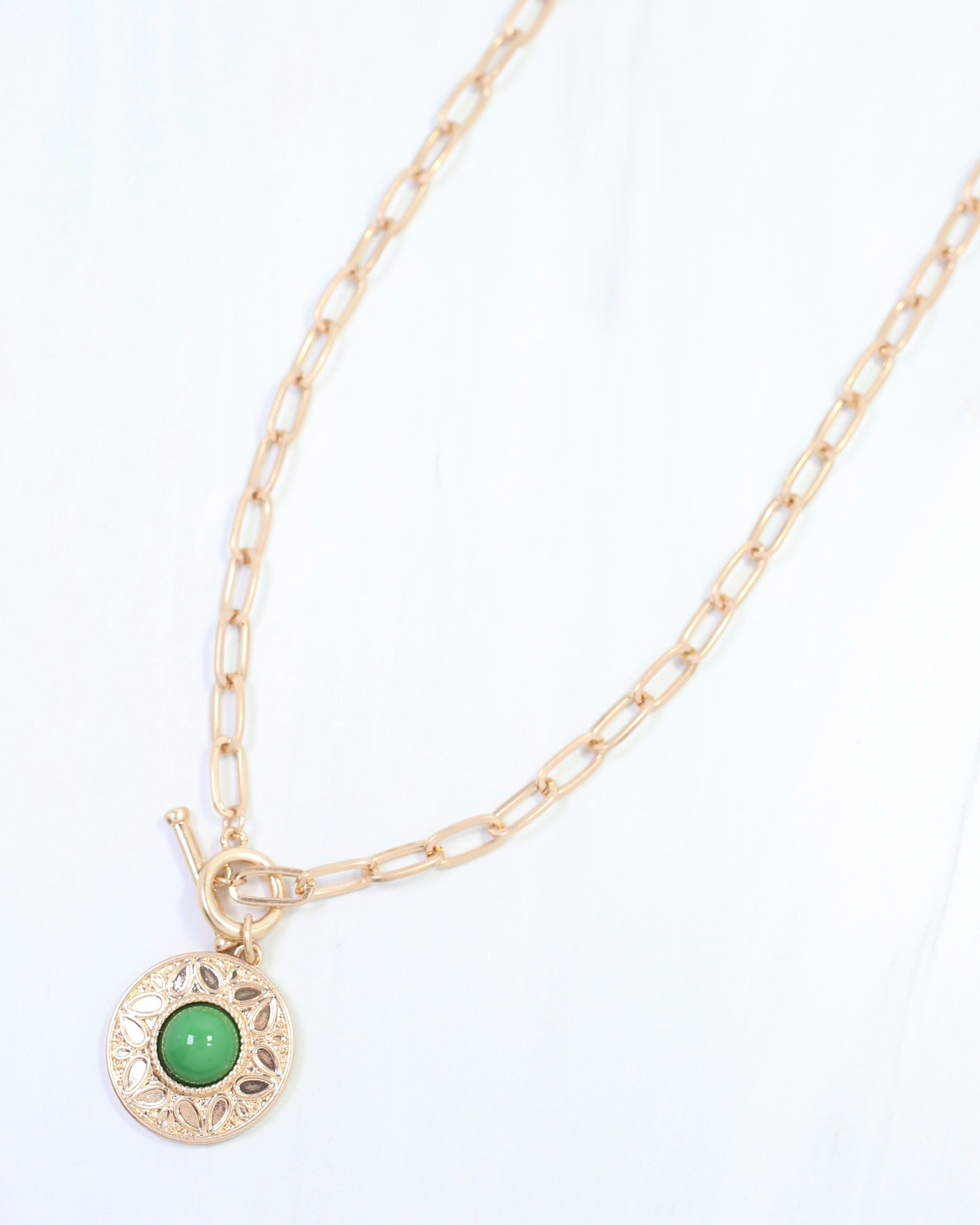 Terrace Circle Drop Toggle Necklace Green