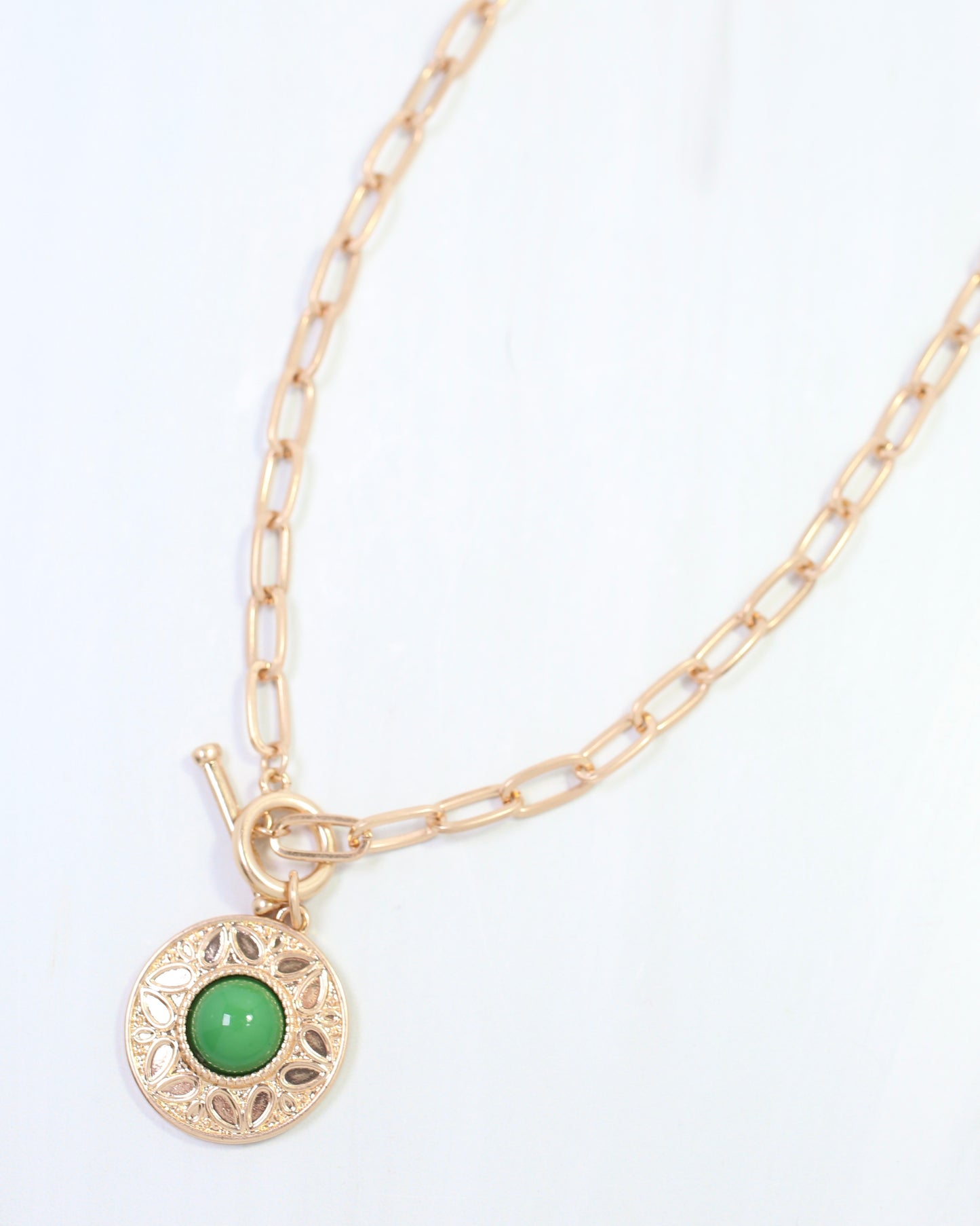 Terrace Circle Drop Toggle Necklace Green