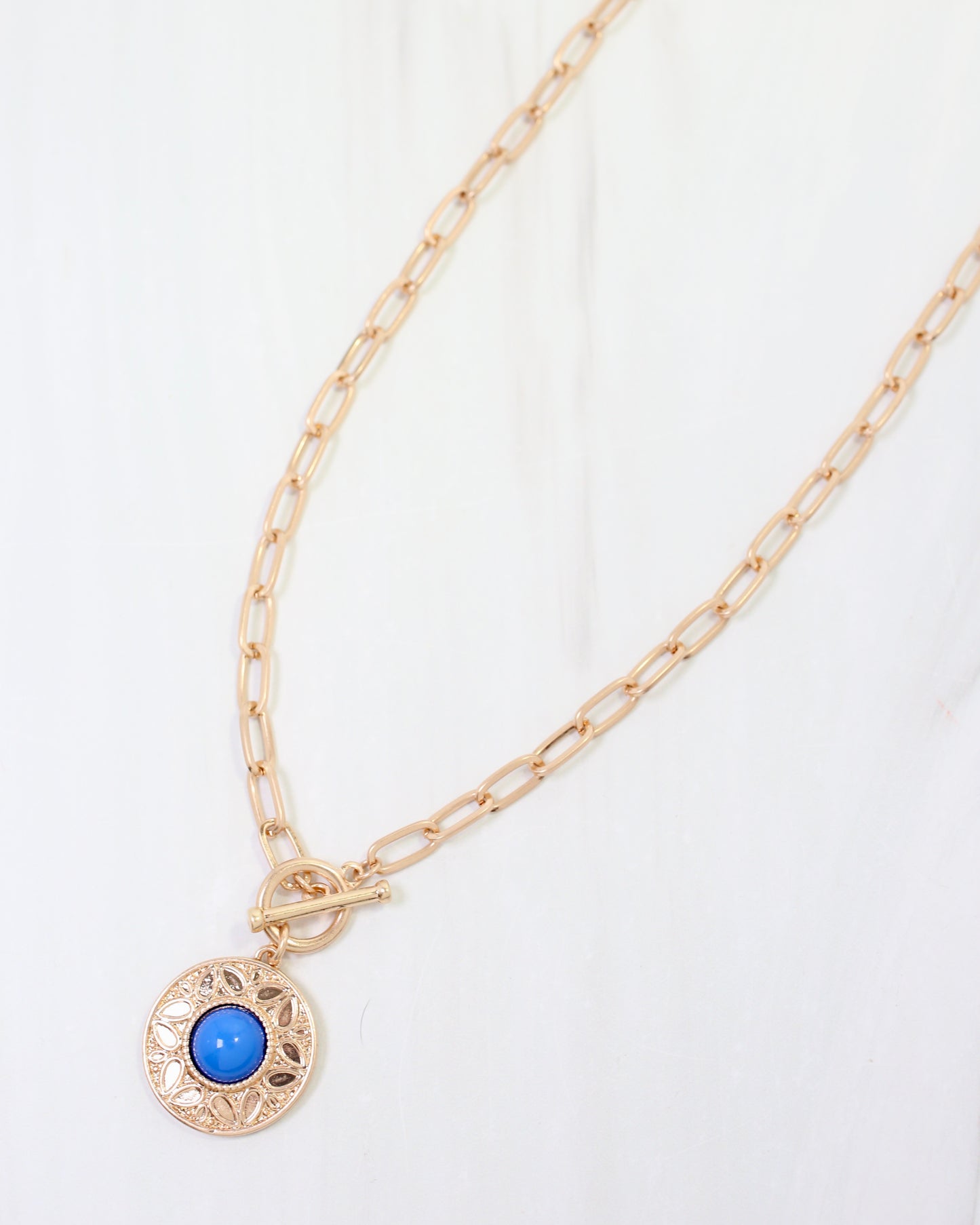 Terrace Circle Drop Toggle Necklace Blue