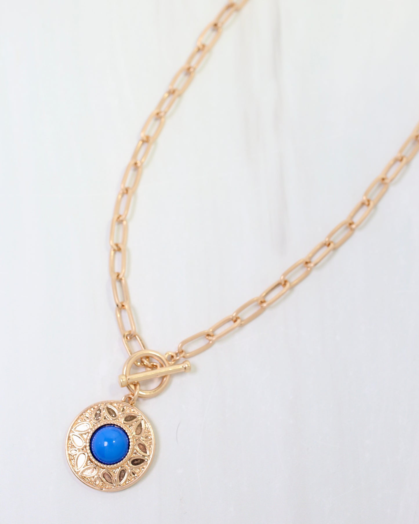 Terrace Circle Drop Toggle Necklace Blue