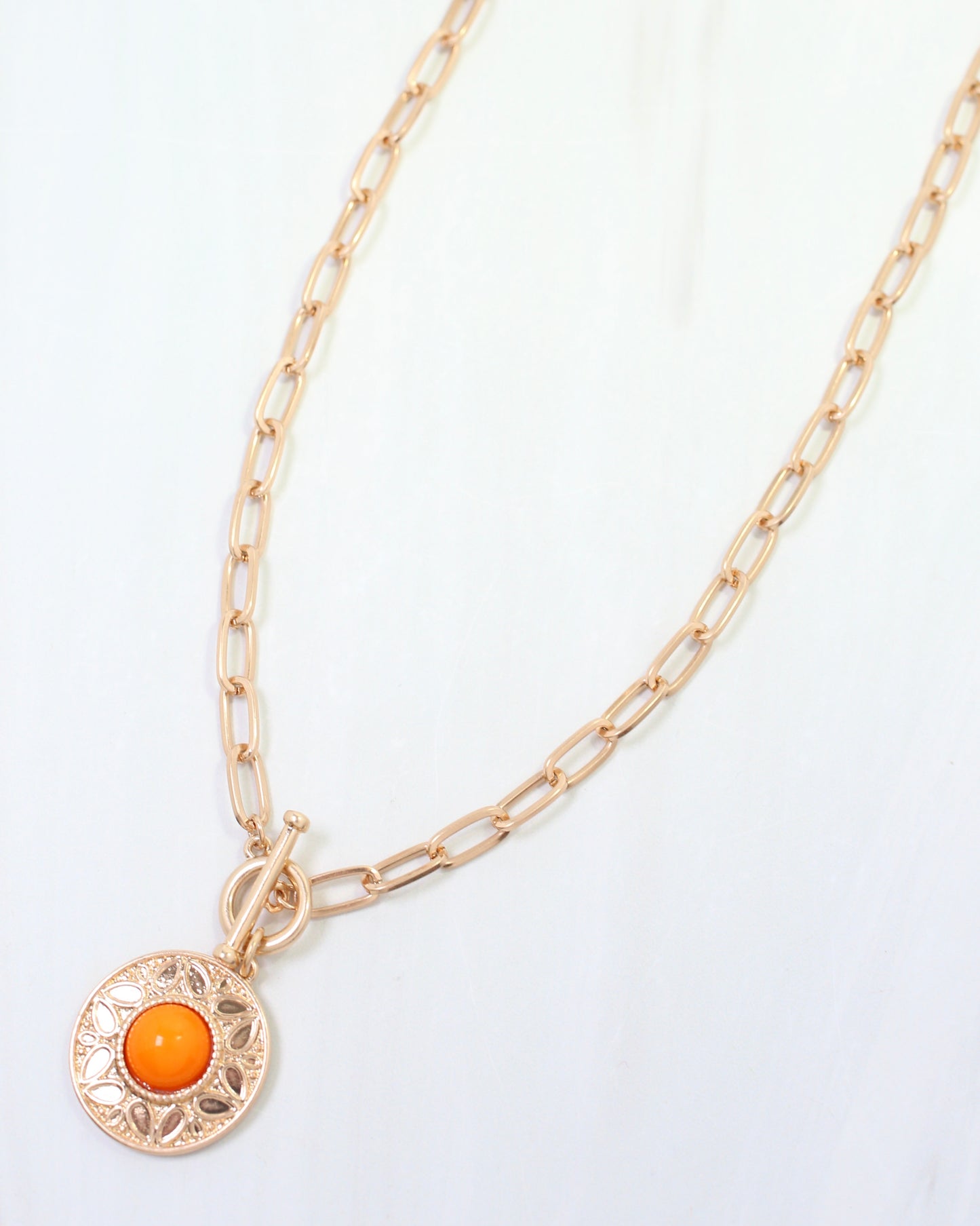 Terrace Circle Drop Toggle Necklace Orange