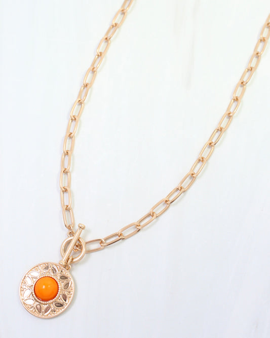 Terrace Circle Drop Toggle Necklace Orange
