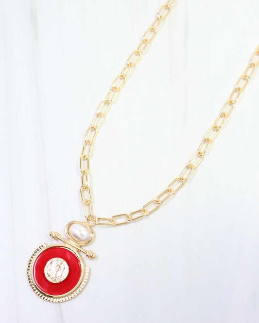 Moru Circle Pendant Necklace Red