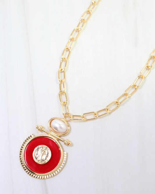 Moru Circle Pendant Necklace Red
